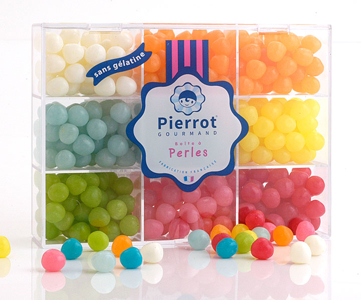 Clear plastic Box of Fruit Pearls - 540g/19oz - 10/cs