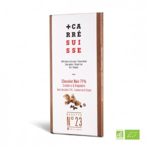ORGANIC - Dark 71% Cranberry & Ginger Chocolate - 100g bar - 10/cs
